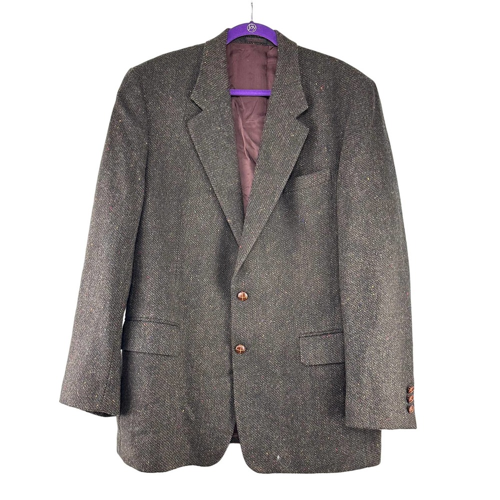 English Manor Wool‎ Tweed Sport Coat Jacket Mens Size 44 / 46 Brown Lined